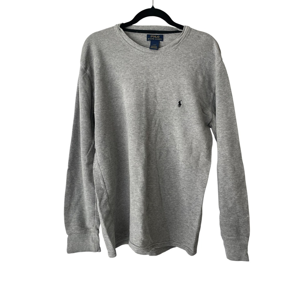 Polo Ralph Lauren Men Sweater‎ L Preppy Crewneck Gray Waffle Thermal Effortless